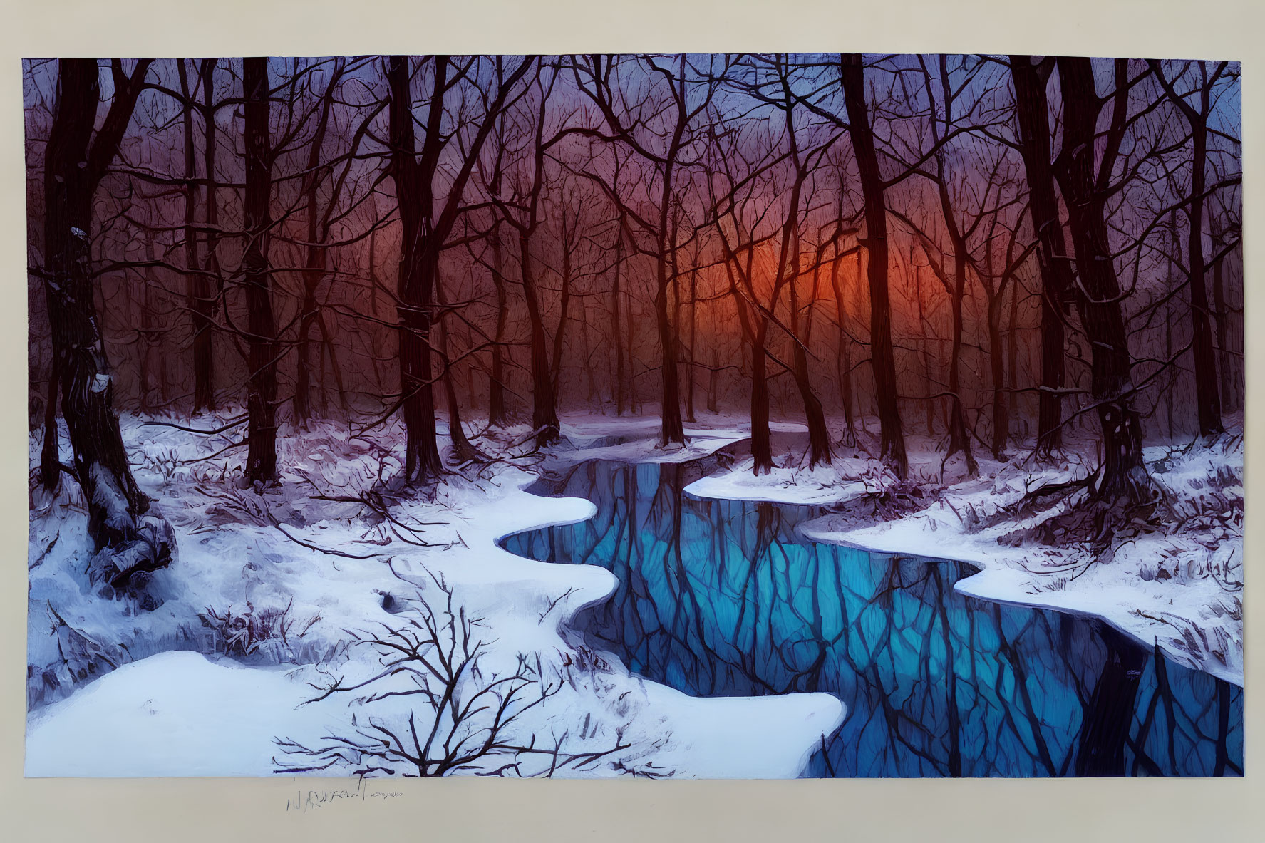 Tranquil Winter Landscape with Serene River and Forest