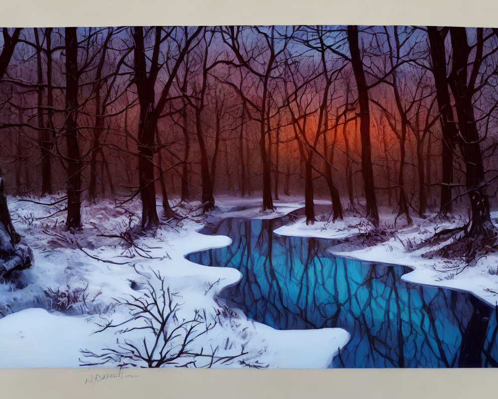 Tranquil Winter Landscape with Serene River and Forest