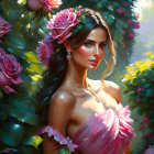 Radiant Woman Surrounded by Colorful Flowers and Nature