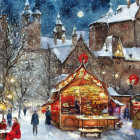 Winter Market Scene Under Moonlight and Snow