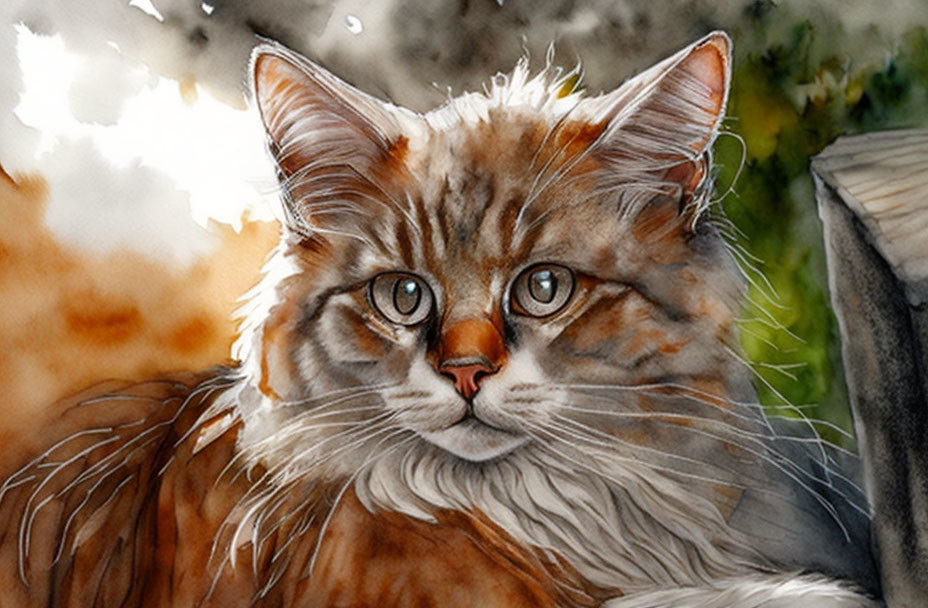 Fluffy Orange Cat Illustration with Amber Eyes