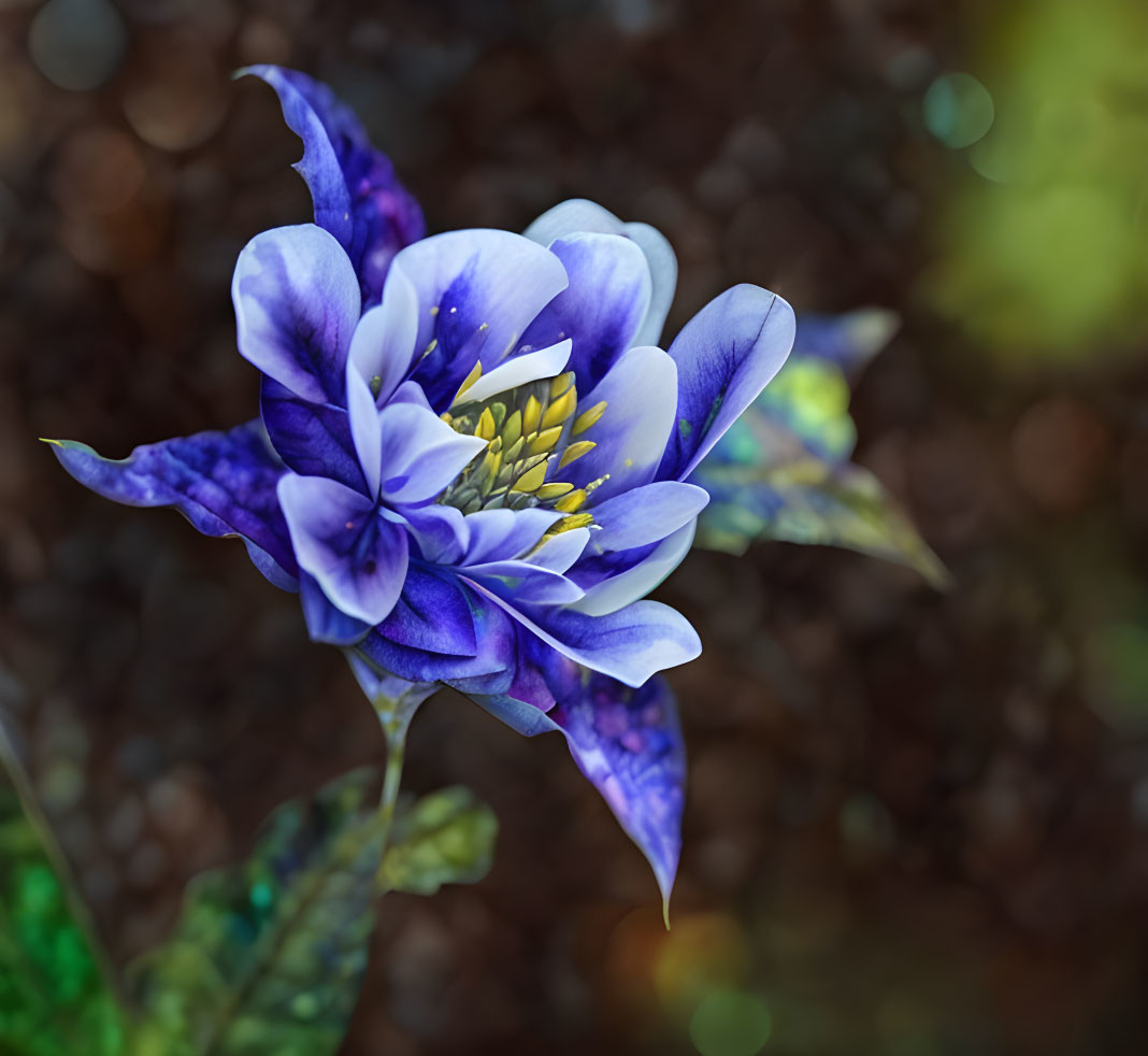 Colorful Blue and Purple Flower with Yellow Stamen on Soft-focus Background