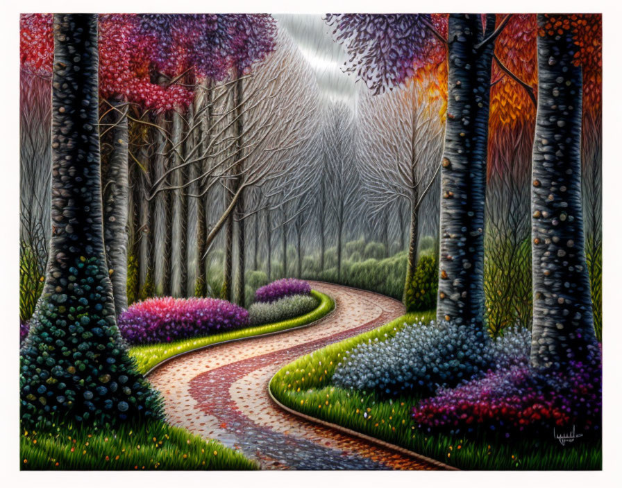 Colorful Whimsical Forest Path Painting