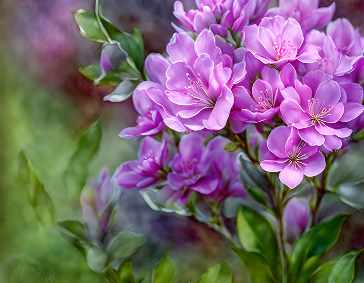 Pink Flowers with Prominent Stamens Against Soft-focus Background