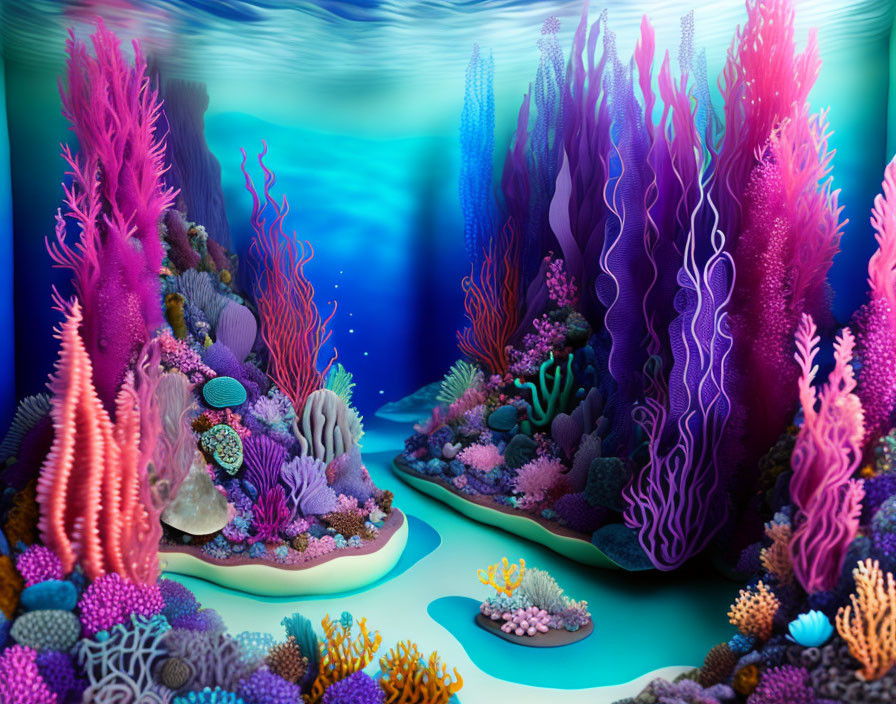 Colorful Pink and Purple Underwater Coral Reef Scene