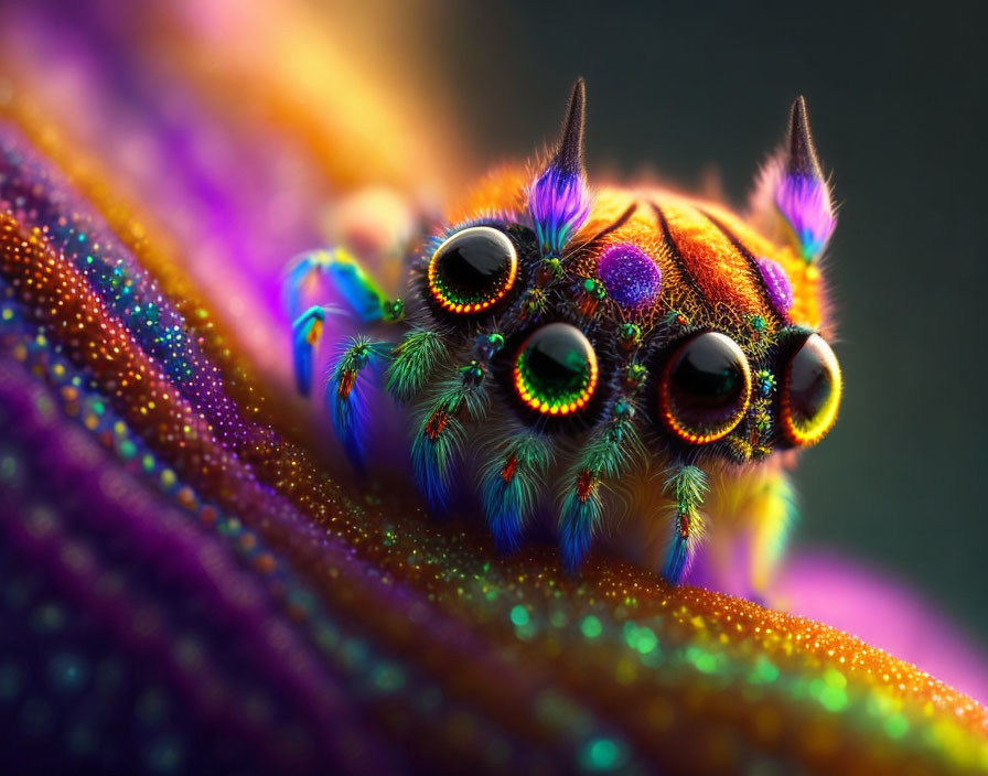 Colorful Peacock Spider Close-Up with Striking Eyes