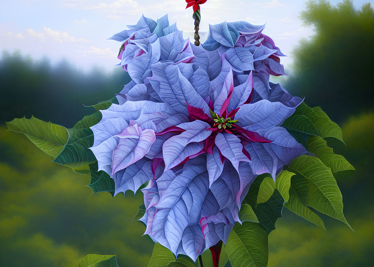 Colorful digital artwork featuring oversized poinsettia bloom on green backdrop