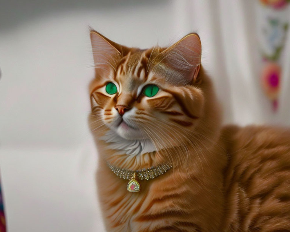 Orange Tabby Cat with Sparkling Collar Beside Colorful Wand Toy