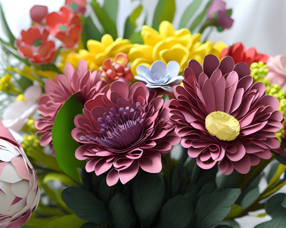 Colorful Paper Flowers and Patterned Eggs Display