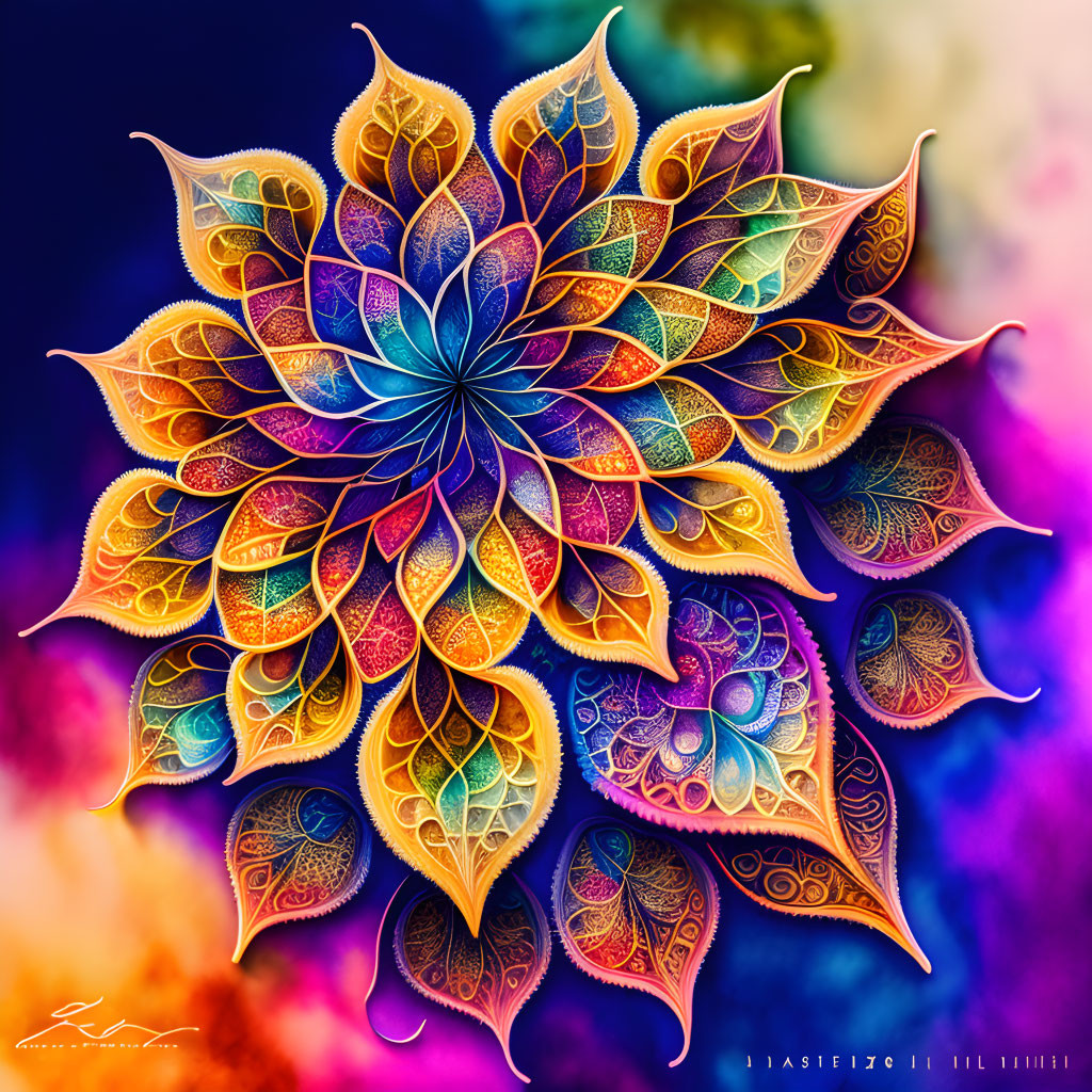 Colorful Mandala-like Flower Artwork with Vibrant Patterns