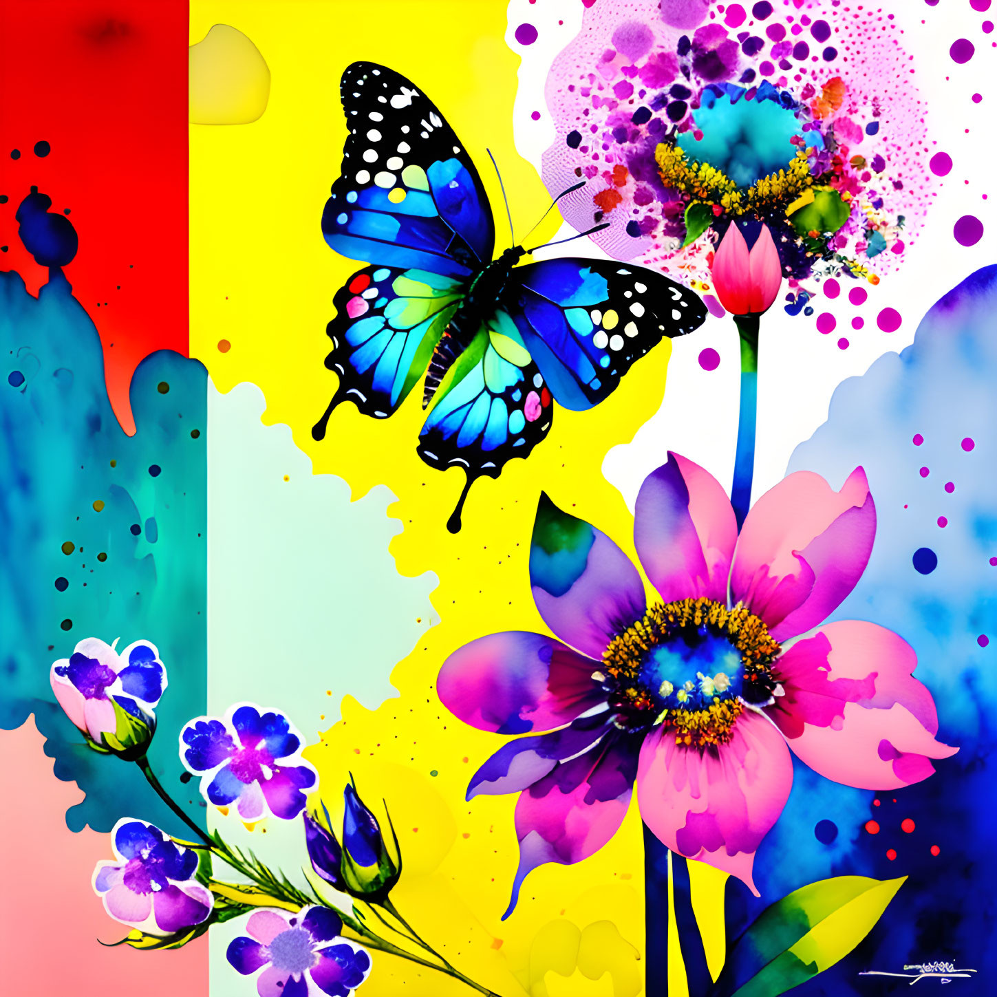 Colorful Butterfly on Abstract Flower Background Artwork