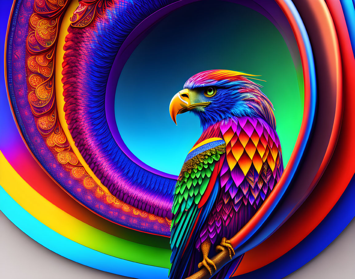 Colorful Eagle Illustration with Fractal Background