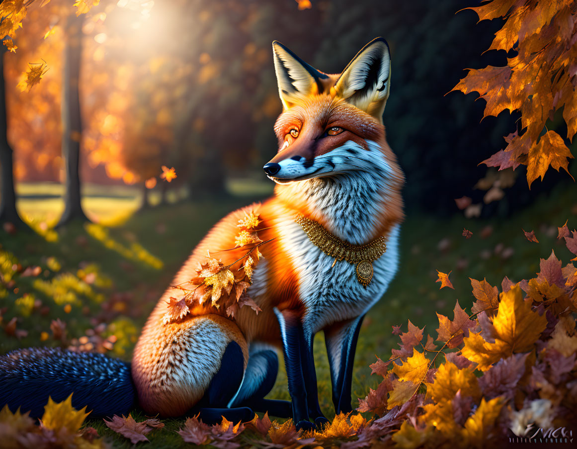 Vibrant Fox Illustration in Autumn Forest