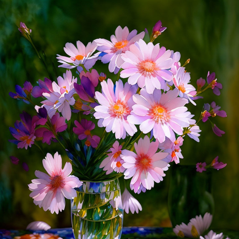 Pink and White Daisy-Like Flowers in Glass Vase