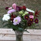 Colorful Flower Bouquet Painting in Glass Vase with Floral Patterns