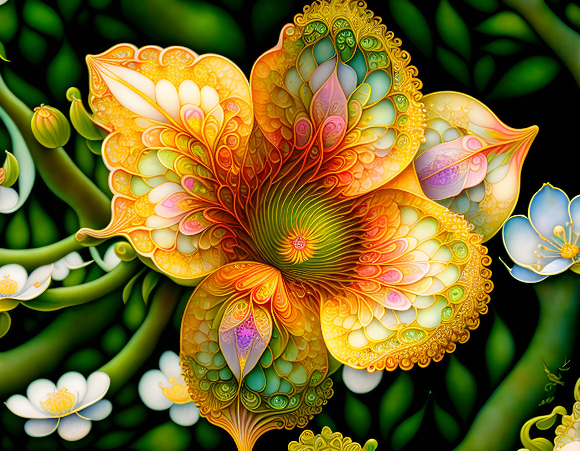 Colorful Stylized Flower Art with Intricate Patterns and Vivid Colors