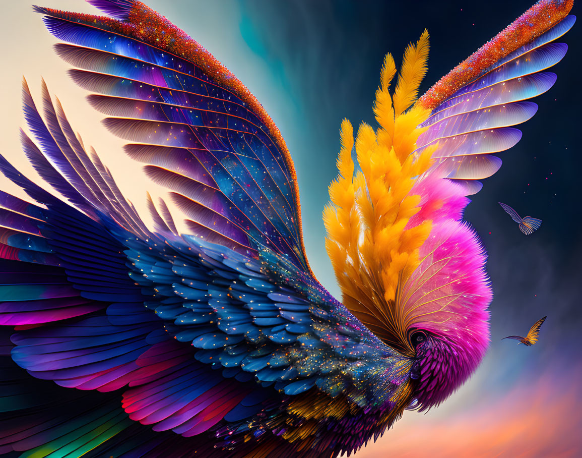 Colorful Phoenix Artwork with Celestial Background