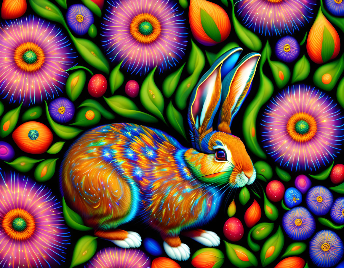 Colorful Rabbit Digital Art with Psychedelic Patterns