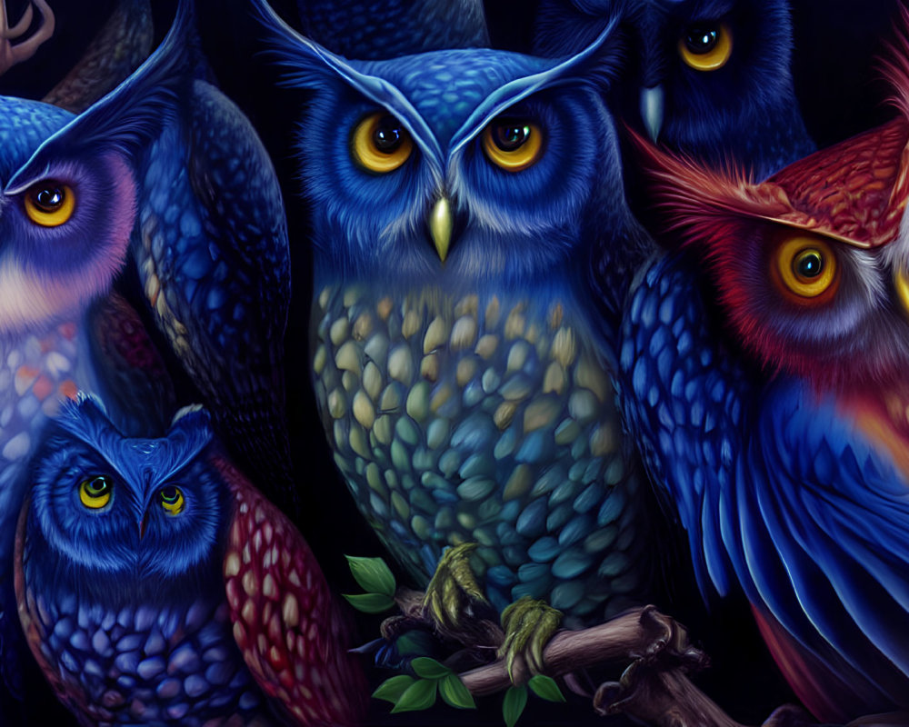 Vibrant Owl Artwork with Colorful Feathers