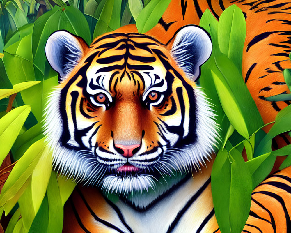 Majestic Tiger Illustration with Orange Fur and Black Stripes