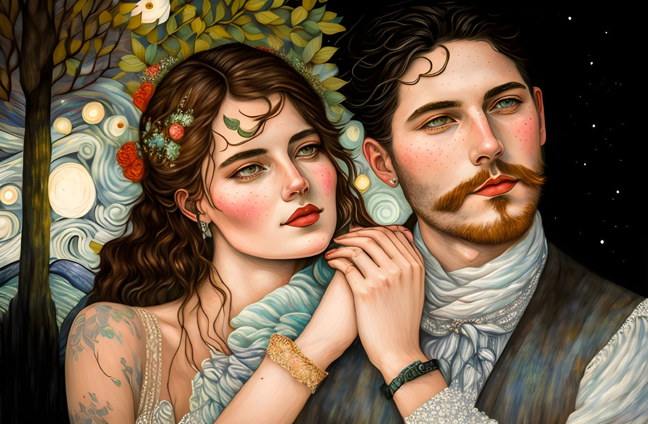 Romantic Couple Portrait Under a Starry Night Sky