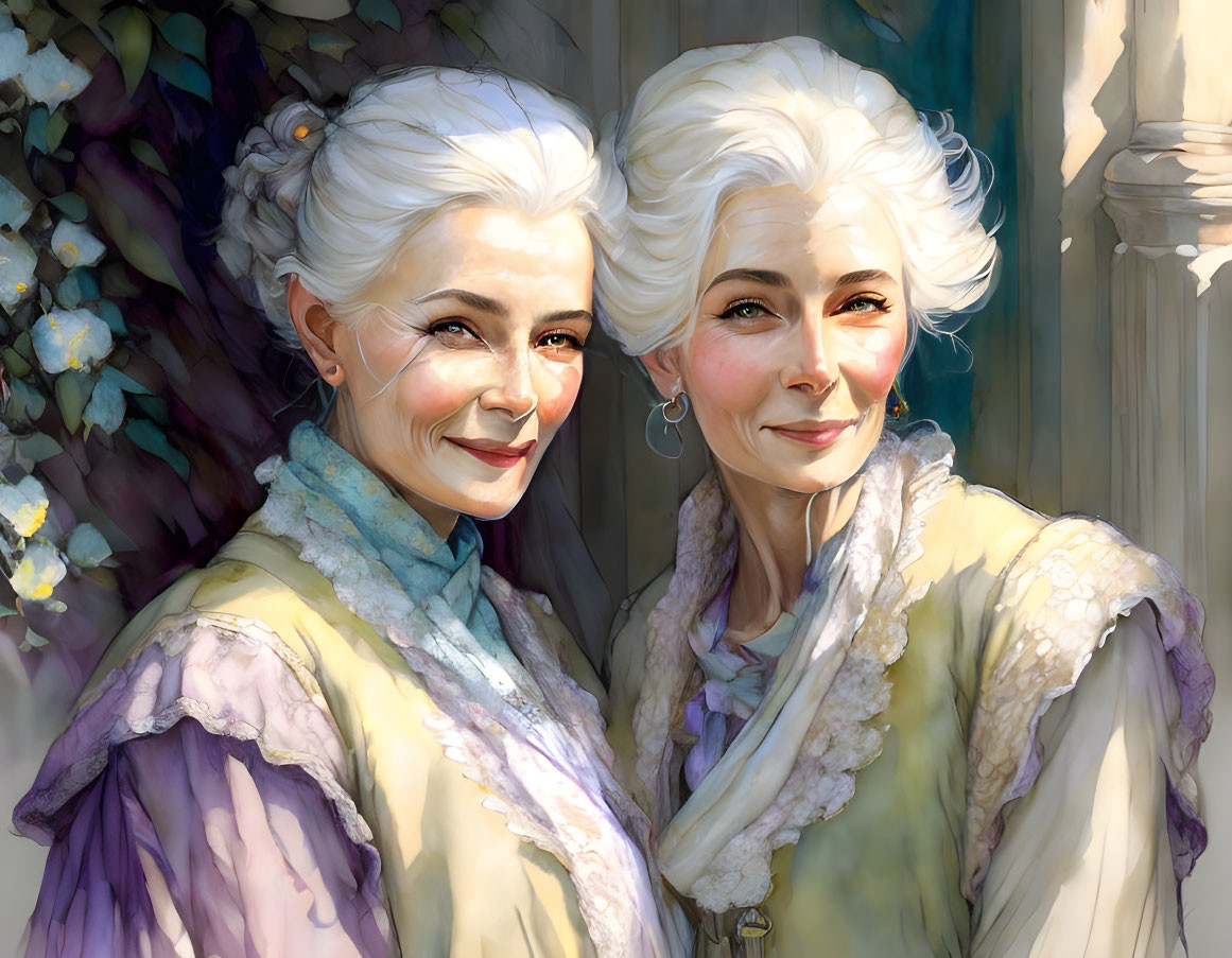 Elderly Women in Elegant Attire Smiling Together