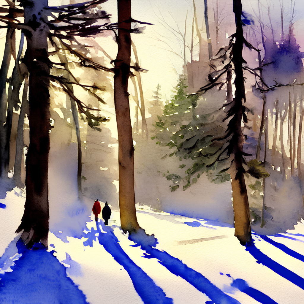 Winter Landscape with Figures on Snowy Path