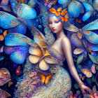 Serene Woman in Floral Gown with Vibrant Background