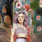 Fantasy illustration of girl with fairy wings in floral setting.