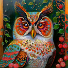 Colorful Owl Illustration with Floral Surroundings