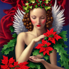 Ethereal Figure with Wings and Holiday Floral Crown