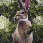 Fluffy Brown Rabbit in Lush Floral Background