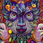 Colorful Psychedelic Face Art with Swirling Patterns and Pink Eyes