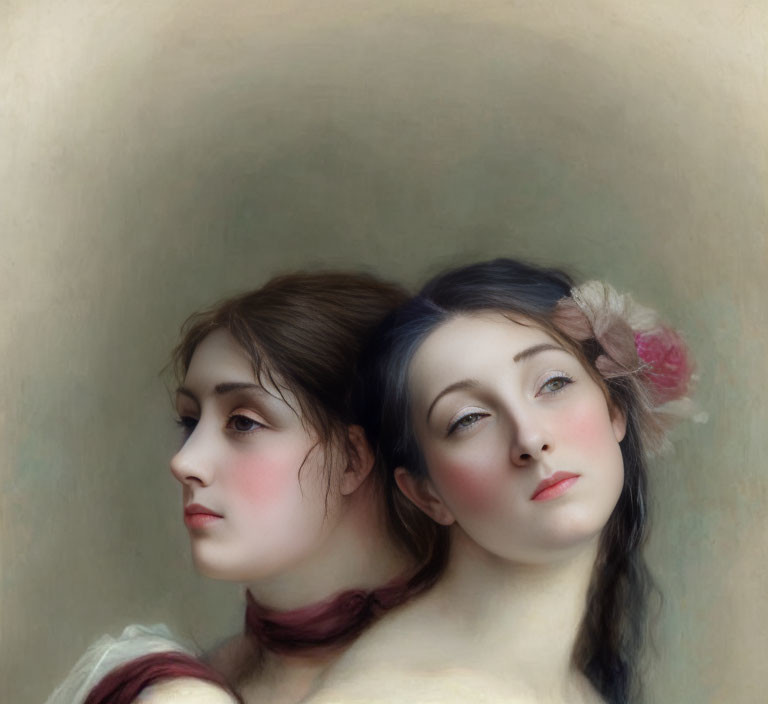 Two Young Women with Serene Expressions in Soft Color Tones