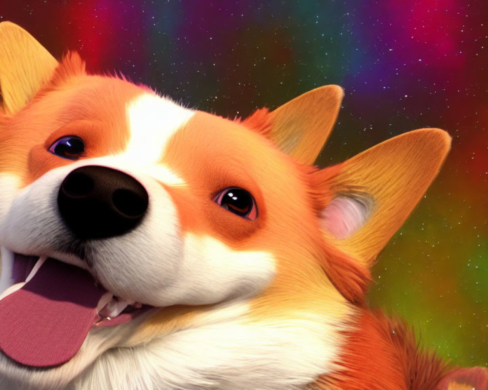 Colorful Cartoon Corgi in Cosmic Setting