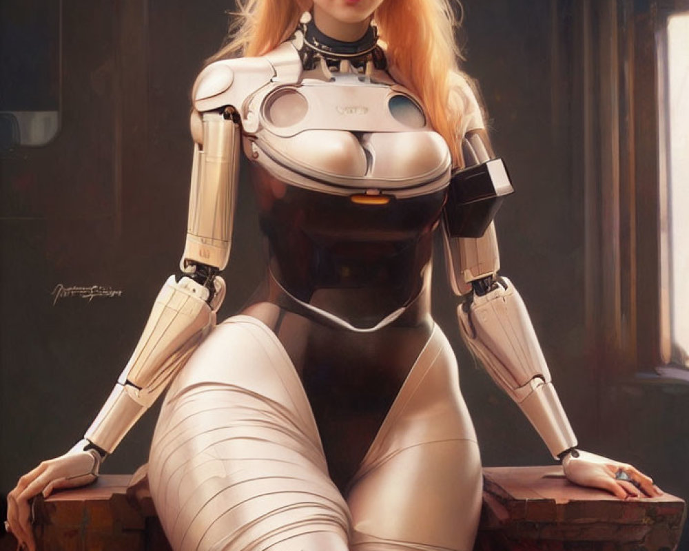 Female Robot Digital Artwork with Detailed Mechanical Body