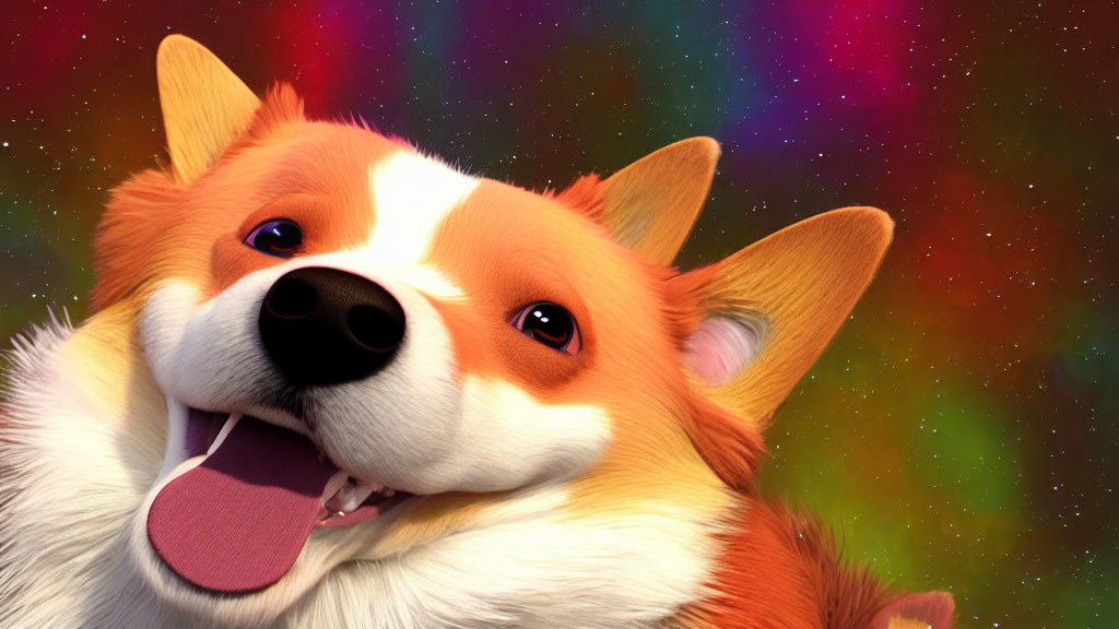 Colorful Cartoon Corgi in Cosmic Setting