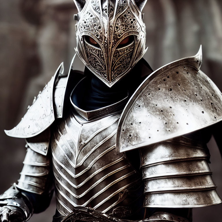 Intricately Designed Silver Medieval Knight Armor