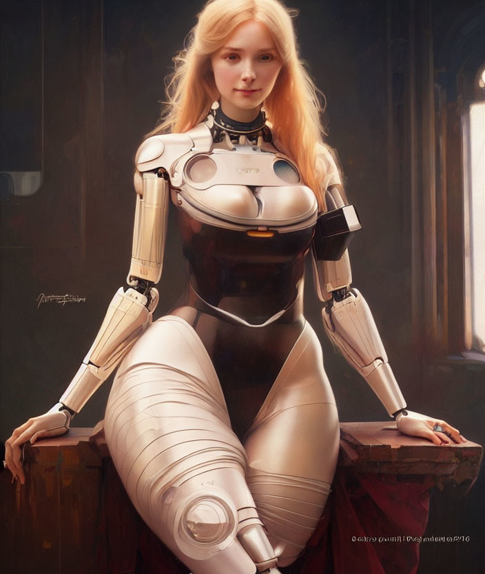 Female Robot Digital Artwork with Detailed Mechanical Body