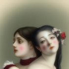 Two Young Women with Serene Expressions in Soft Color Tones