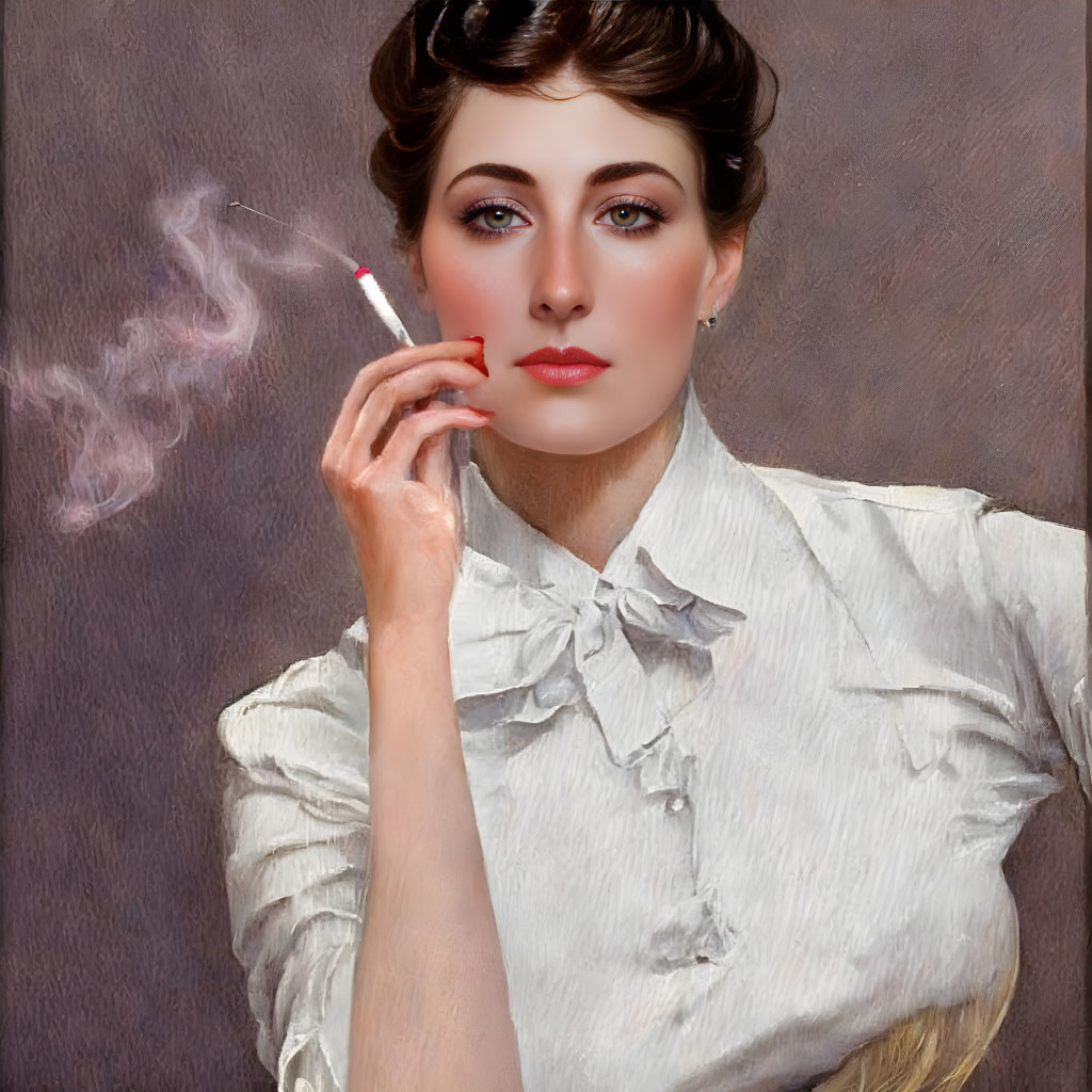 Stylish woman smoking cigarette in painted style