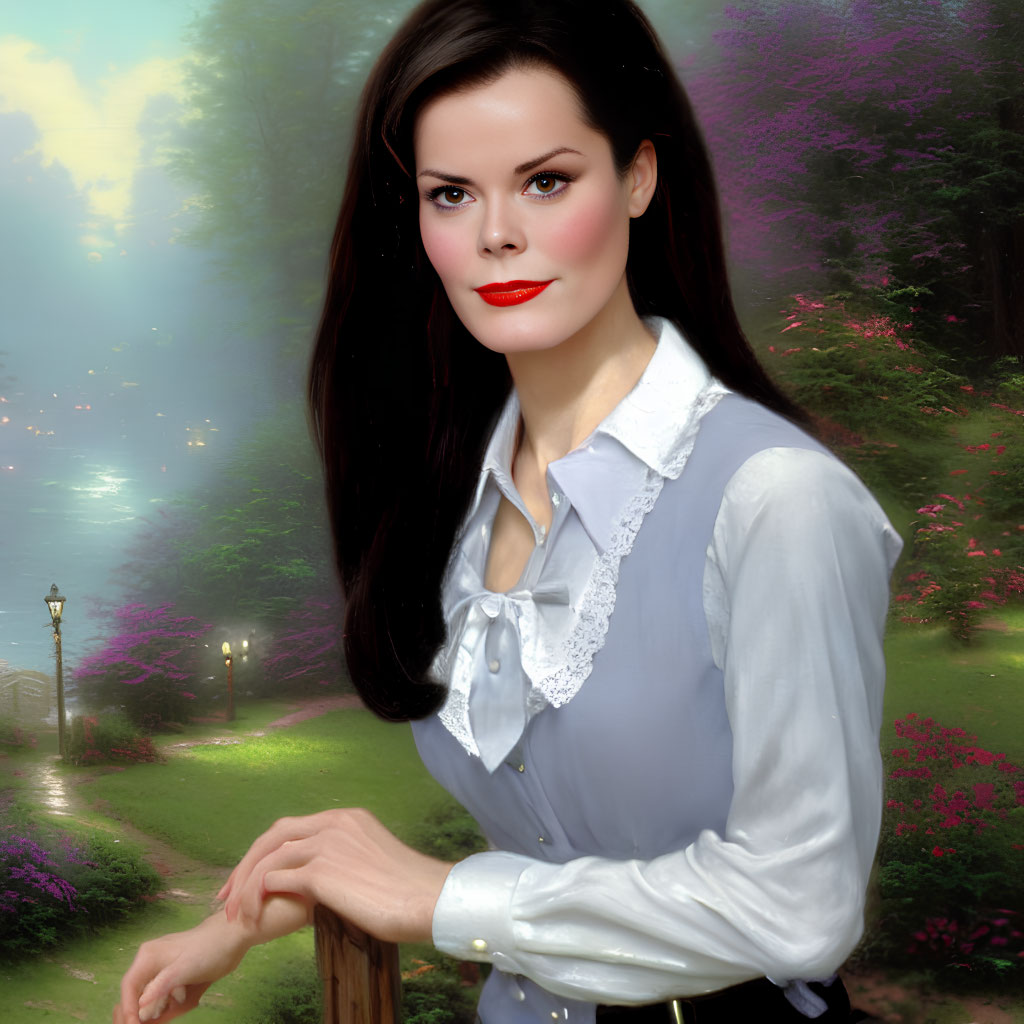 Digital painting of woman in vintage blouse at dusk