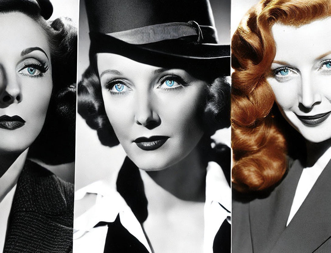 Woman's Portraits: Various Hairstyles & Makeup in Black and White and Color, 1940