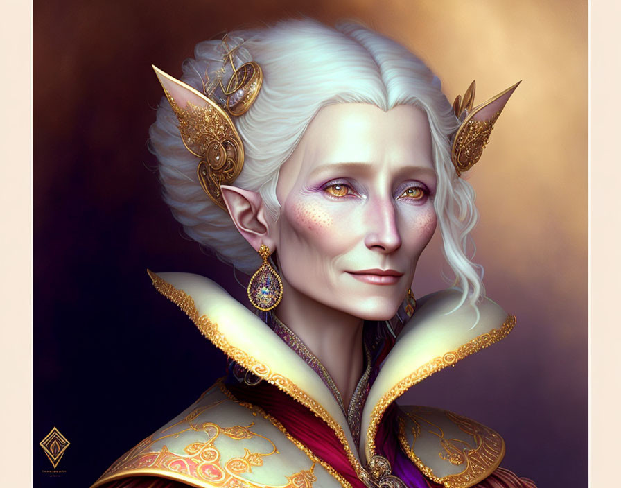 Elegant fantasy character with pointed ears and golden jewelry