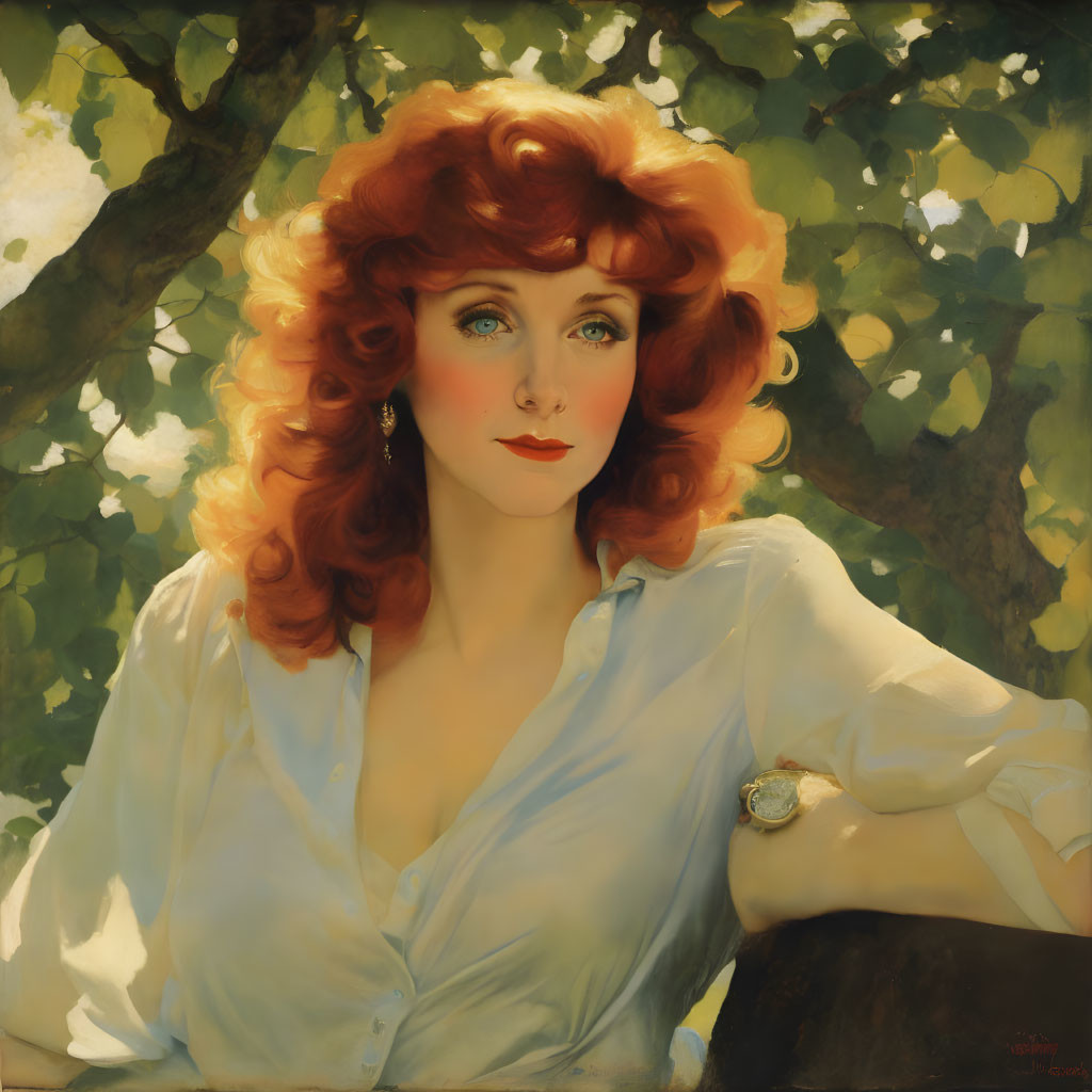 Portrait of a woman with red hair and green eyes in vintage style