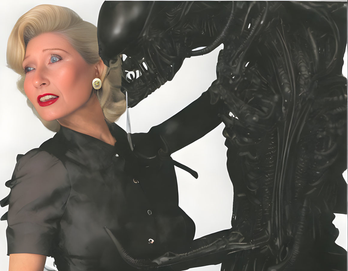 Blonde Elderly Lady Confronted by Menacing Alien Entity