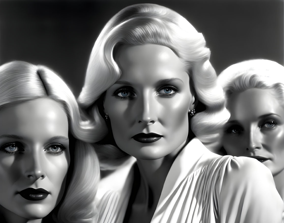 Vintage Black and White Photo of Three Women with Classic Hairstyles