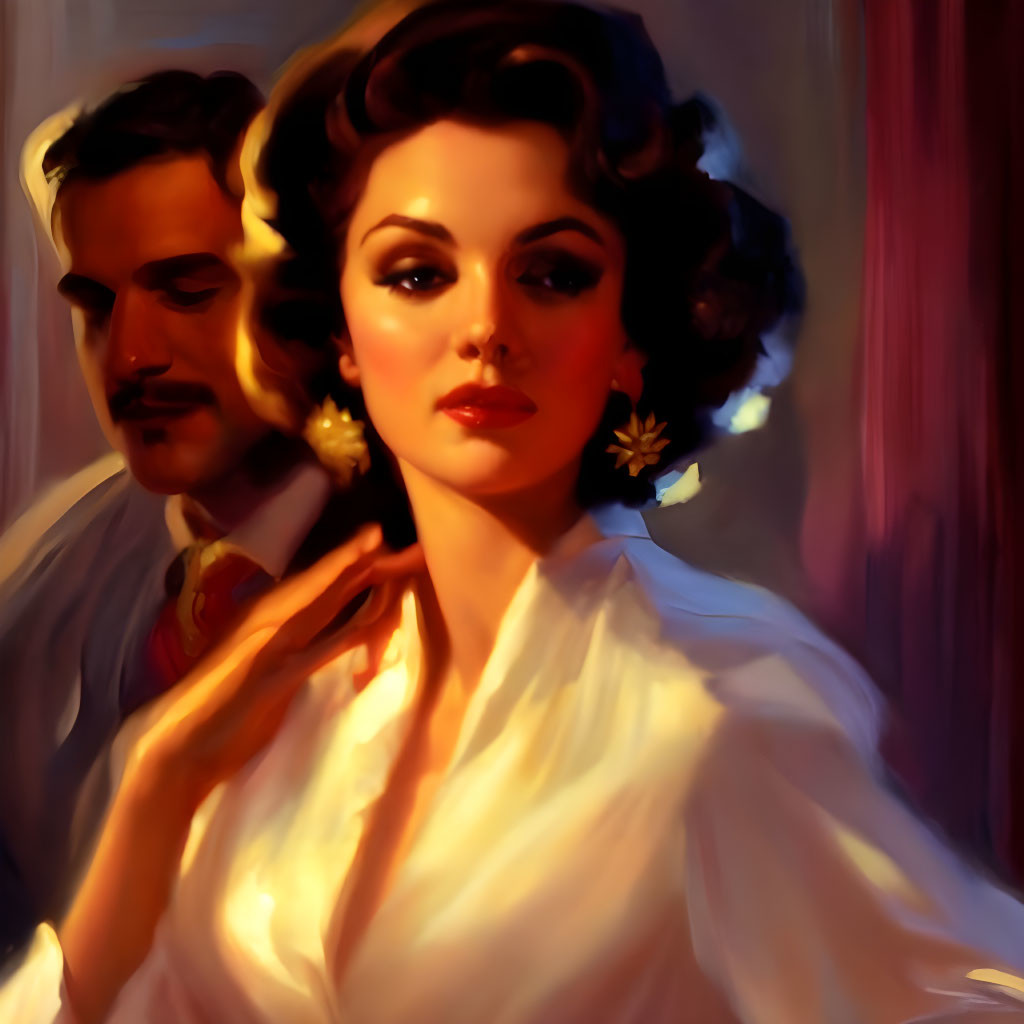 Vintage-style portrait of elegant woman and man in warm light