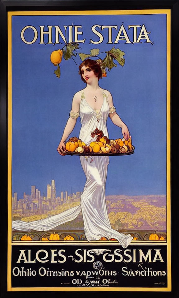 Vintage Poster with Woman in White Dress and Citrus Tray