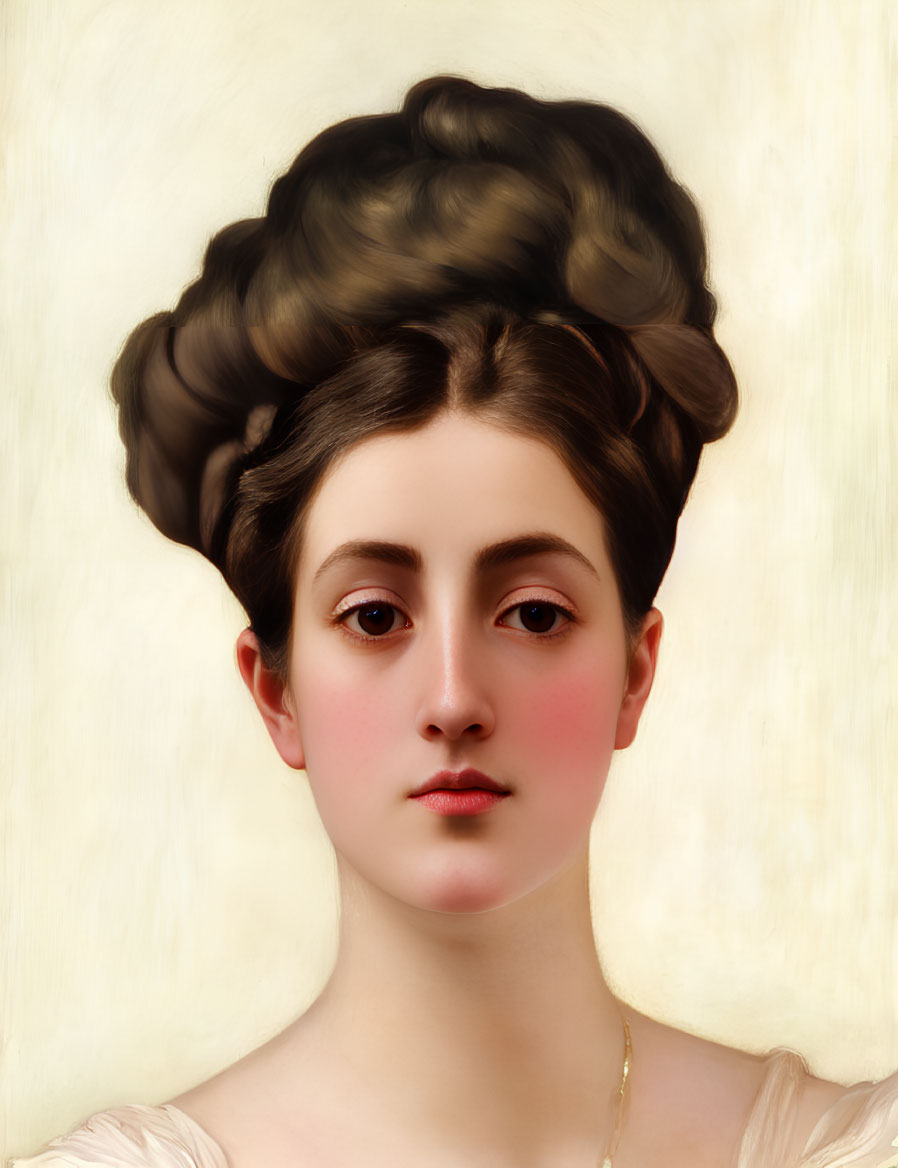 Portrait of Young Woman with Elegant Updo and Serene Expression